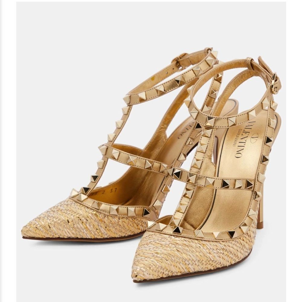 Valentino Rockstud Caged 100 Raffia & Leather Pump/Dust Bag size 8